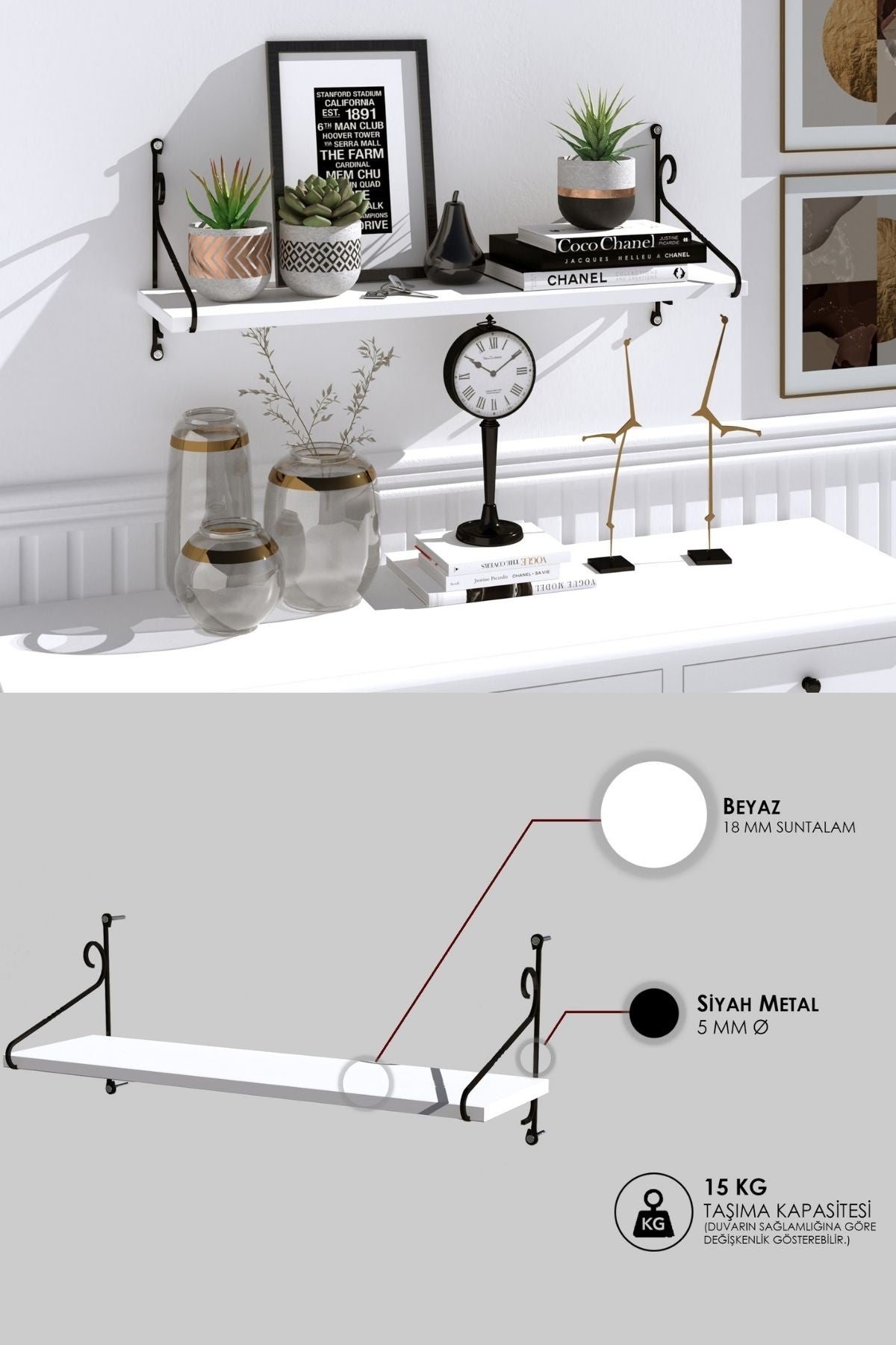Decormet Seramoni Raf Seti 1 Raflı 200*720 Beyaz