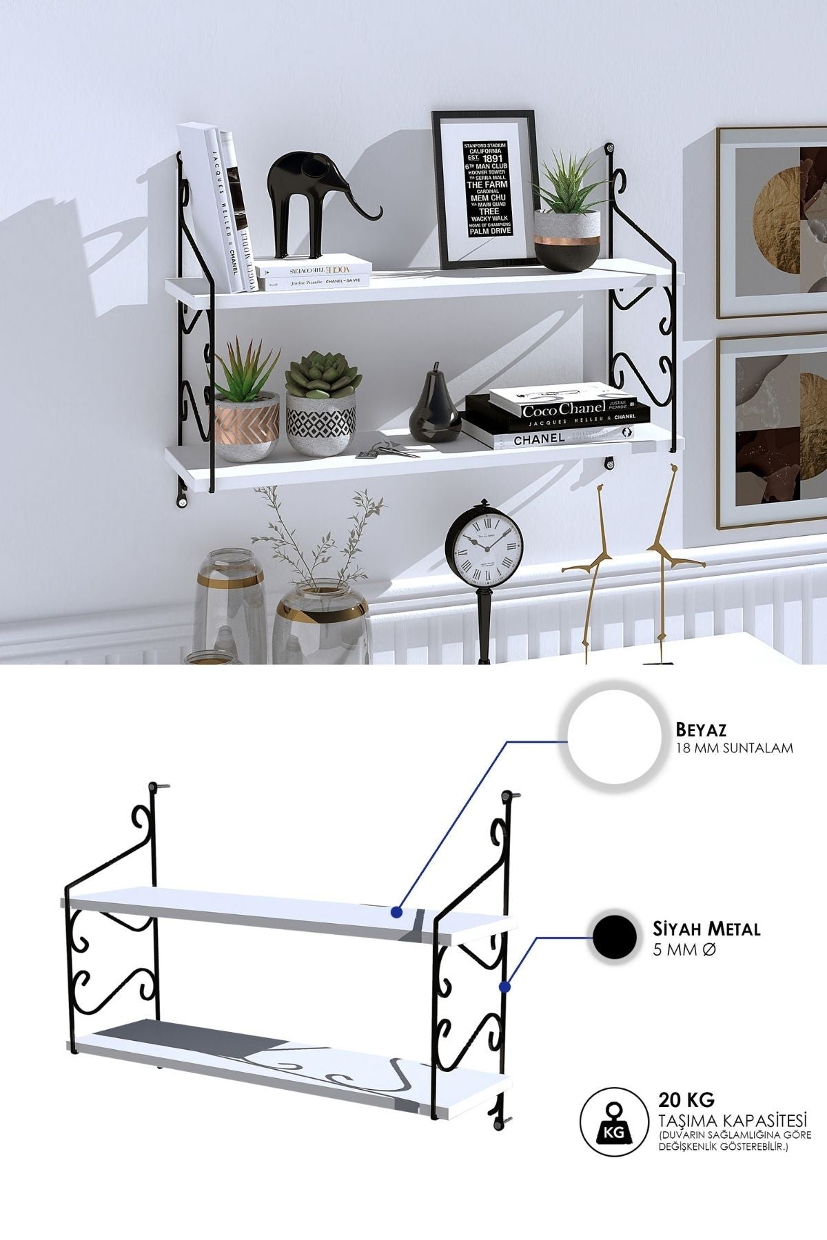Decormet Seramoni Raf Seti 2 Raflı 200*720 Beyaz