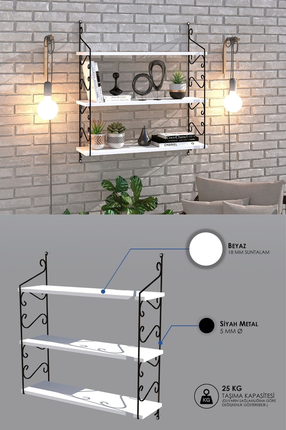 Decormet Seramoni Raf Seti 3 Raflı 200*720 Beyaz
