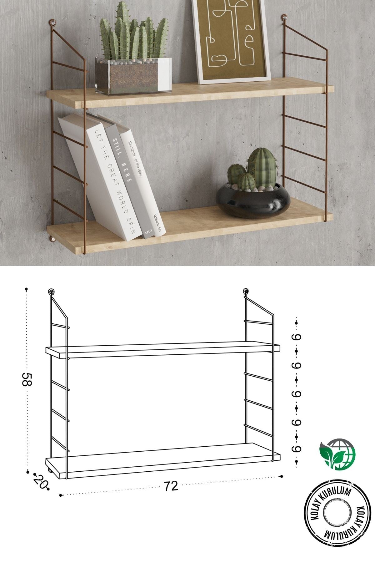 Decormet Armoni Raf Seti 2 Raflı 200*720 Safir Meşe - Malibu