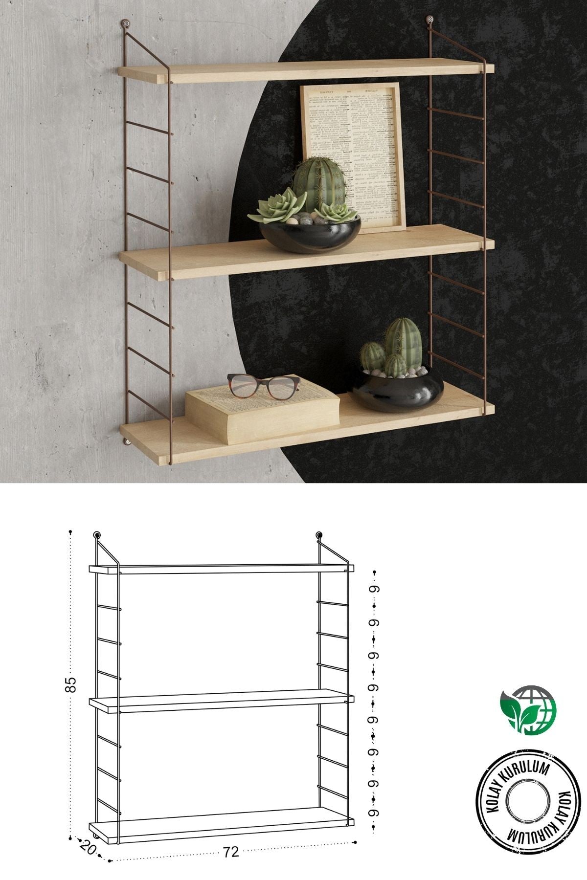 Decormet Armoni Raf Seti 3 Raflı 200*720 Safir Meşe - Malibu