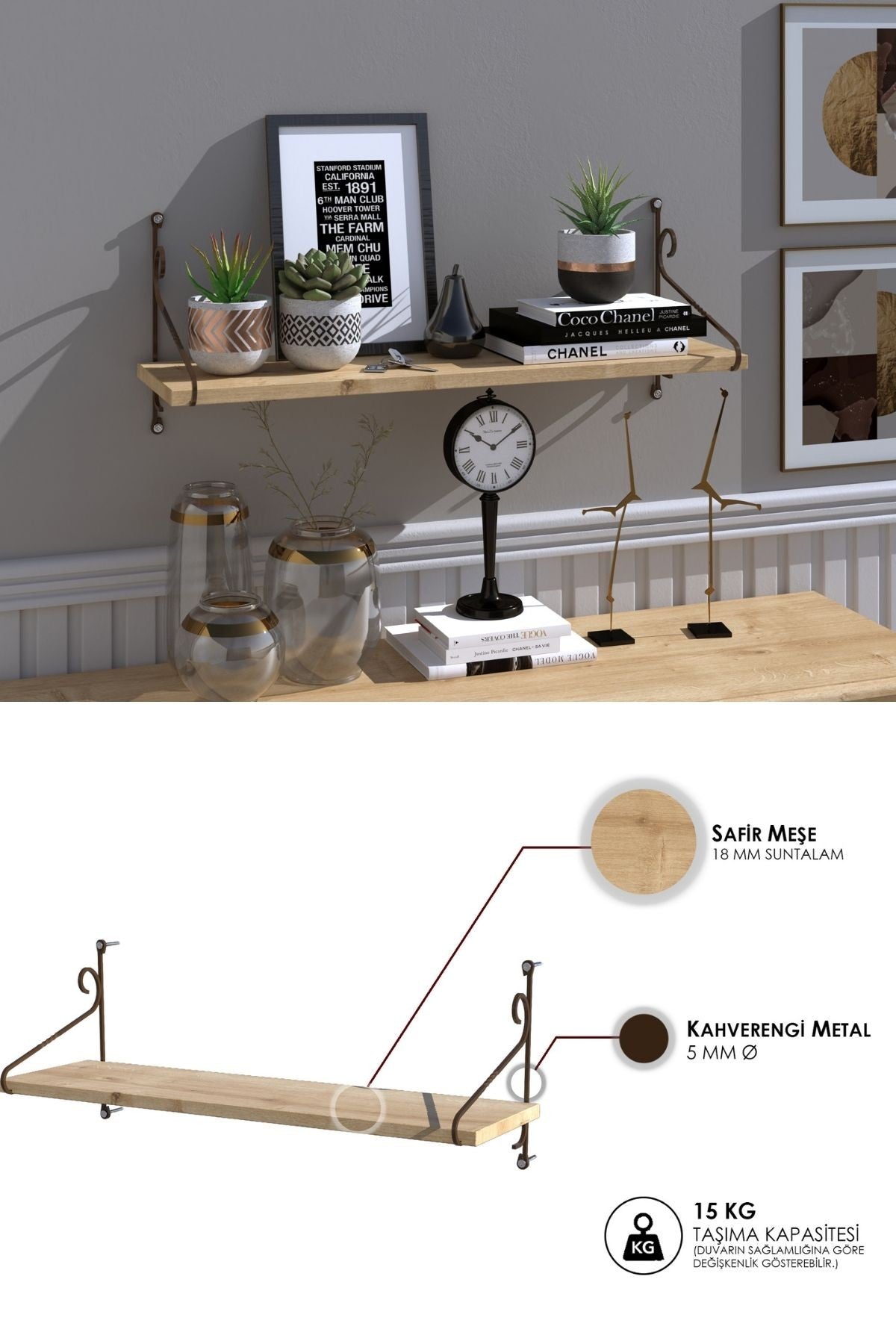 Decormet Seramoni Raf Seti 1 Raflı 200*720 Safir Meşe-Malib