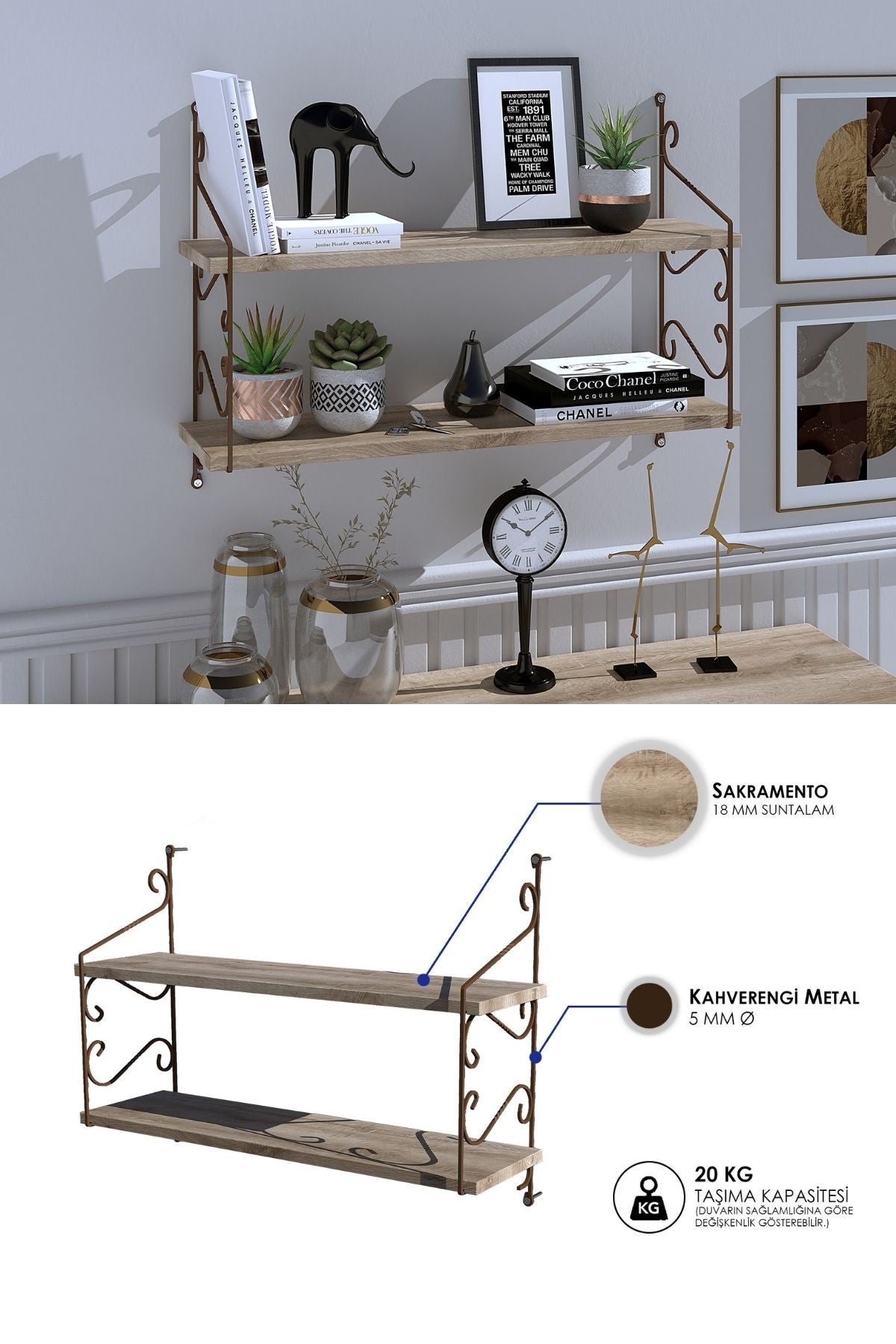 Decormet Seramoni Raf Seti 2 Raflı 200*720 Sakramento - Adena