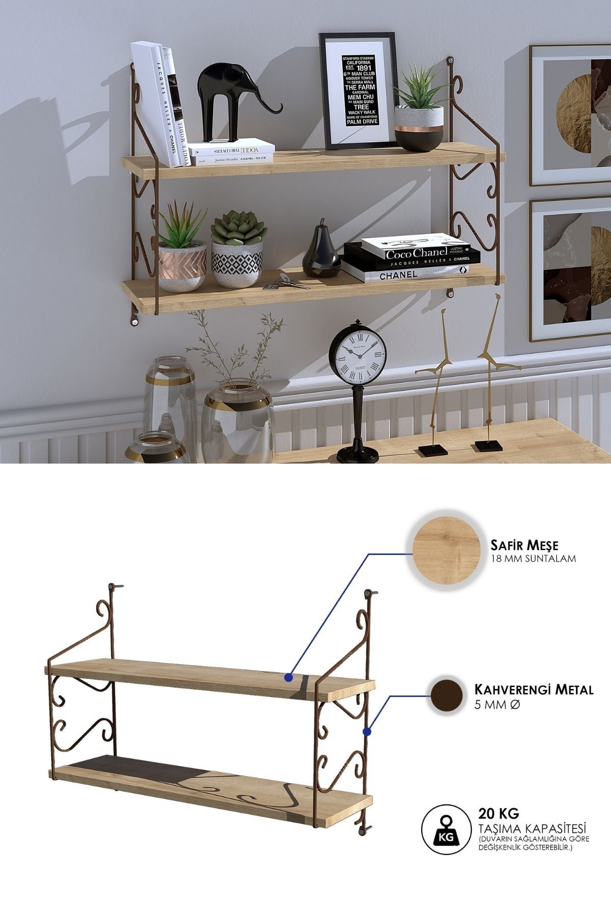 Decormet Seramoni Raf Seti 2 Raflı 200*720 Safir Meşe - Malibu