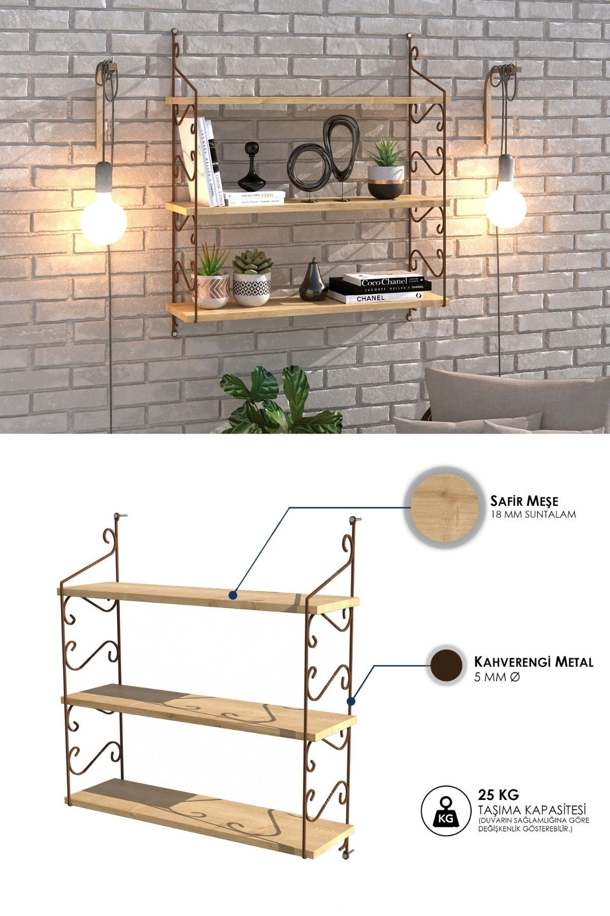 Decormet Seramoni Raf Seti 3 Raflı 200*720 Safir Meşe - Mal