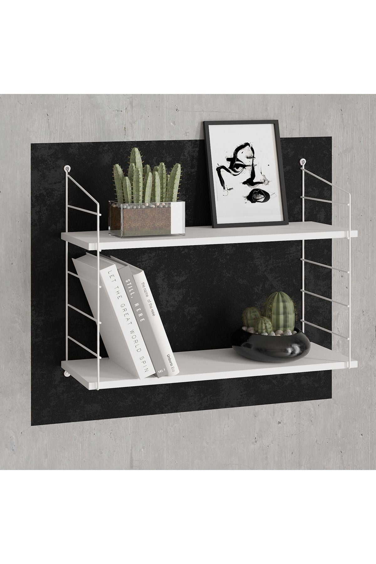 Decormet Armoni Raf Seti 2 Raflı 200*720 Metal Beyaz+Ahşap