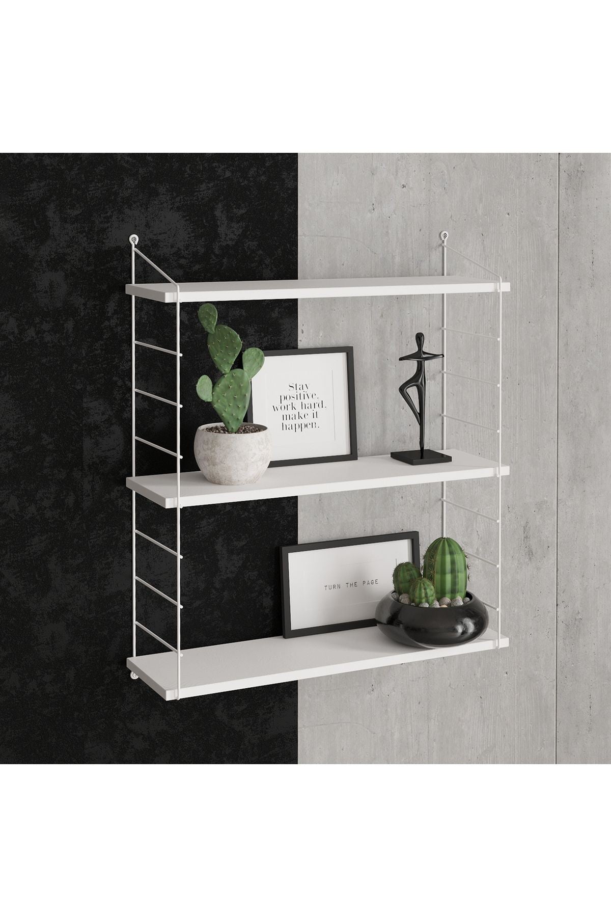 Decormet Armoni Raf Seti 3 Raflı 200*720 Metal Beyaz+Ahşap