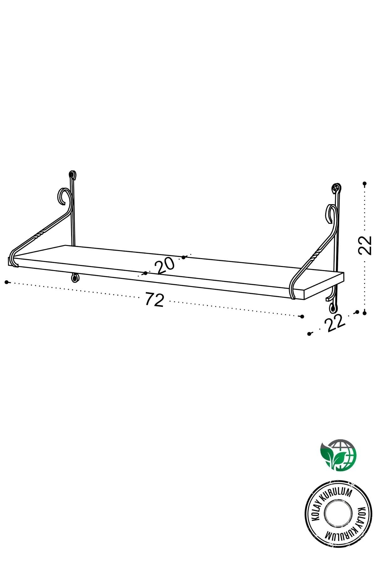 Decormet Seramoni Raf Seti 1 Raflı 200*720 Metal Beyaz+Ahşa