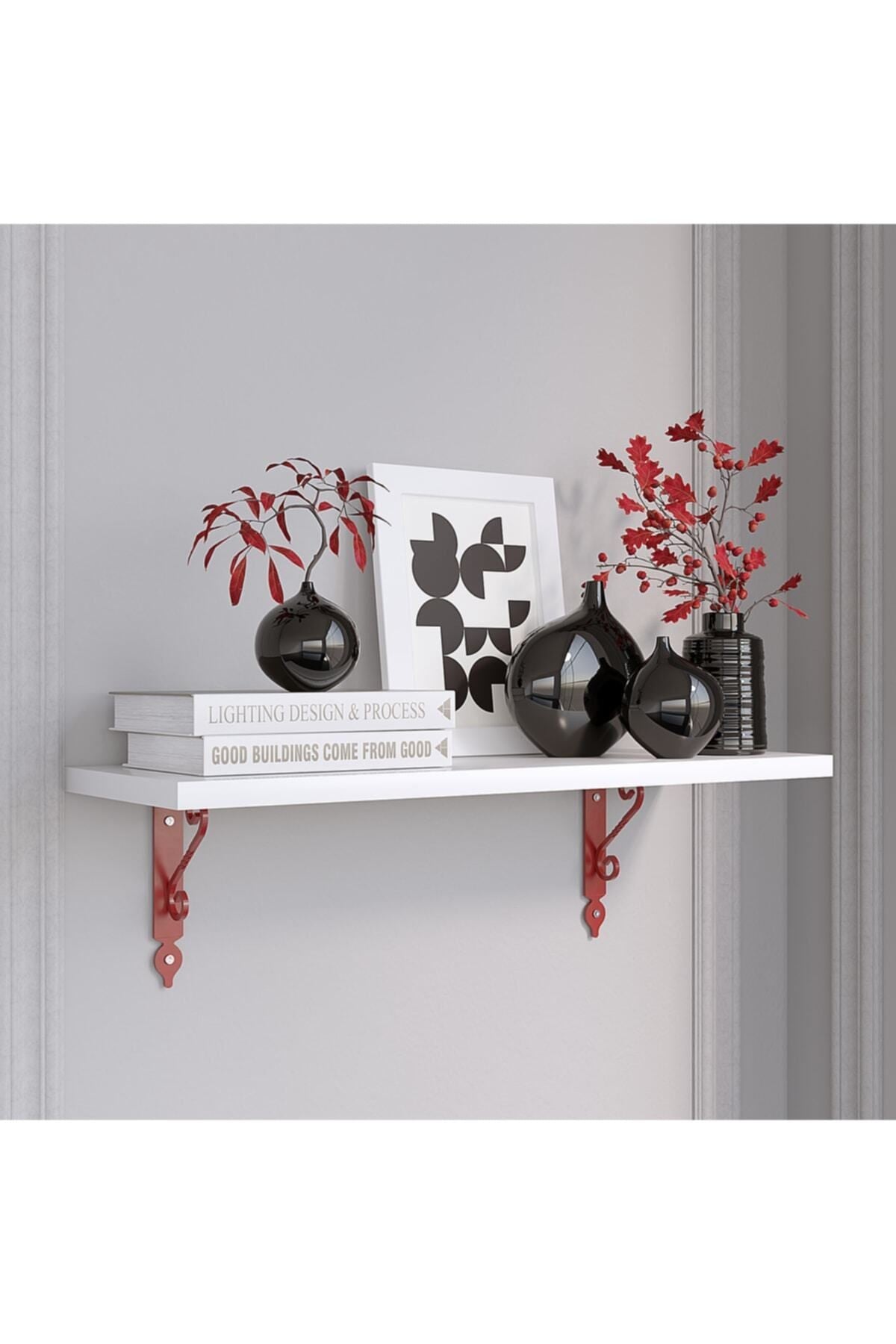 Decormet Retro Raf Seti 20*60 P.Beyaz+Kırmızı