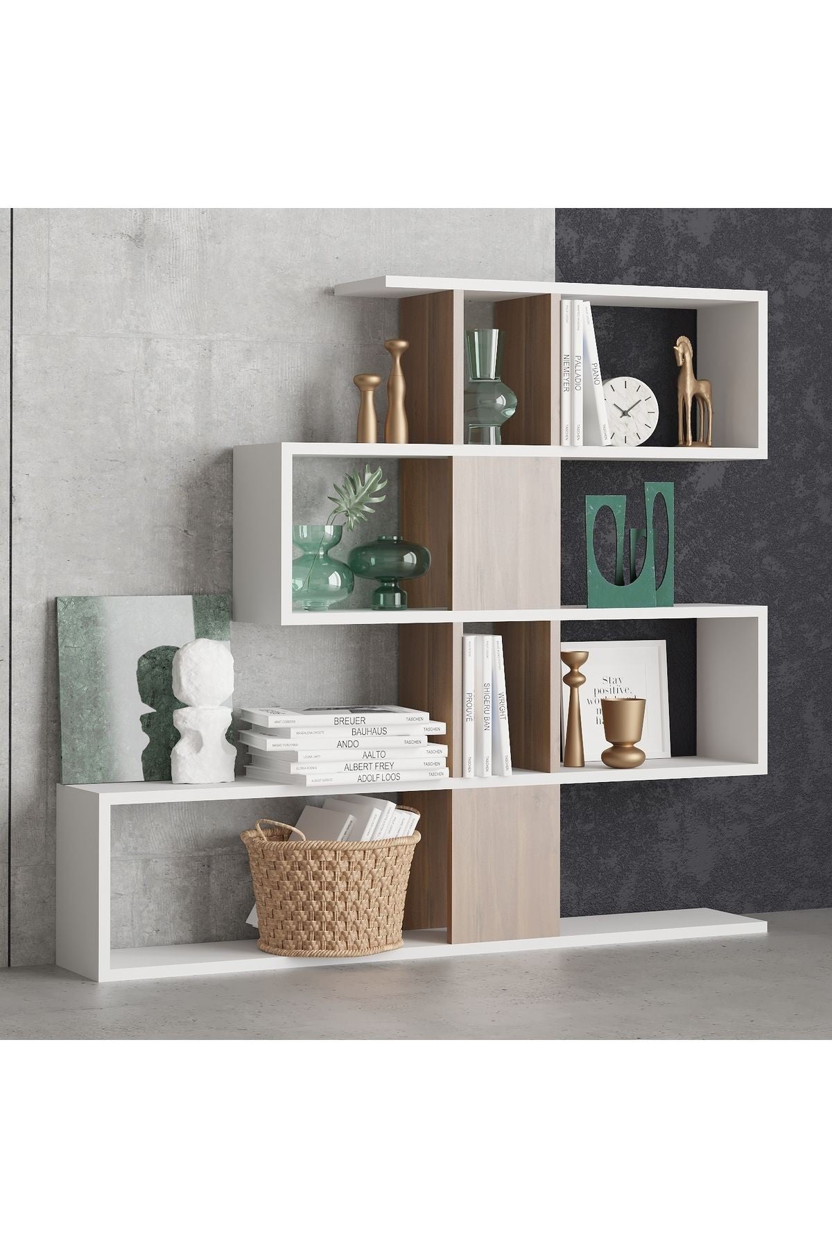 Decormet Karlin Kitaplık Beyaz/Ceviz