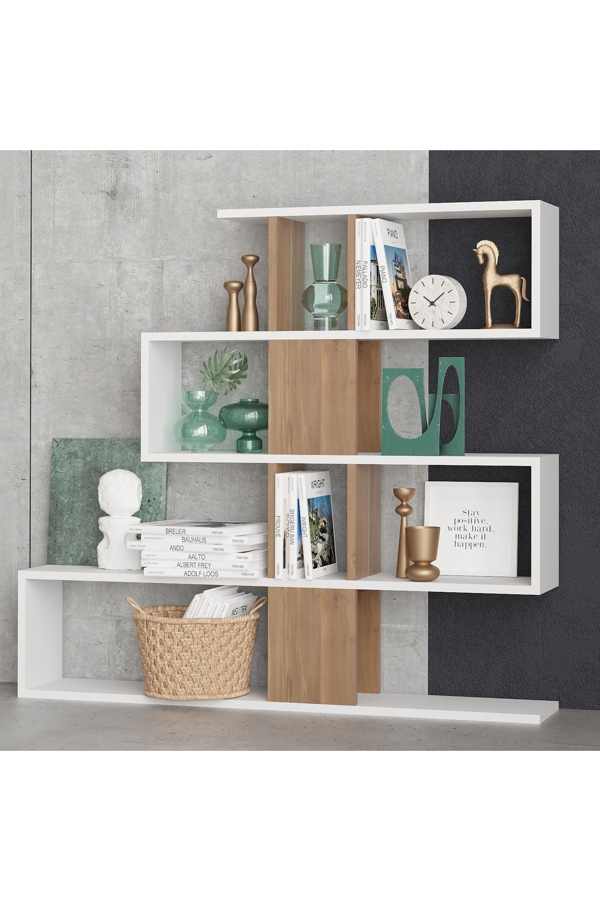 Decormet Karlin Kitaplık Beyaz/Ceviz