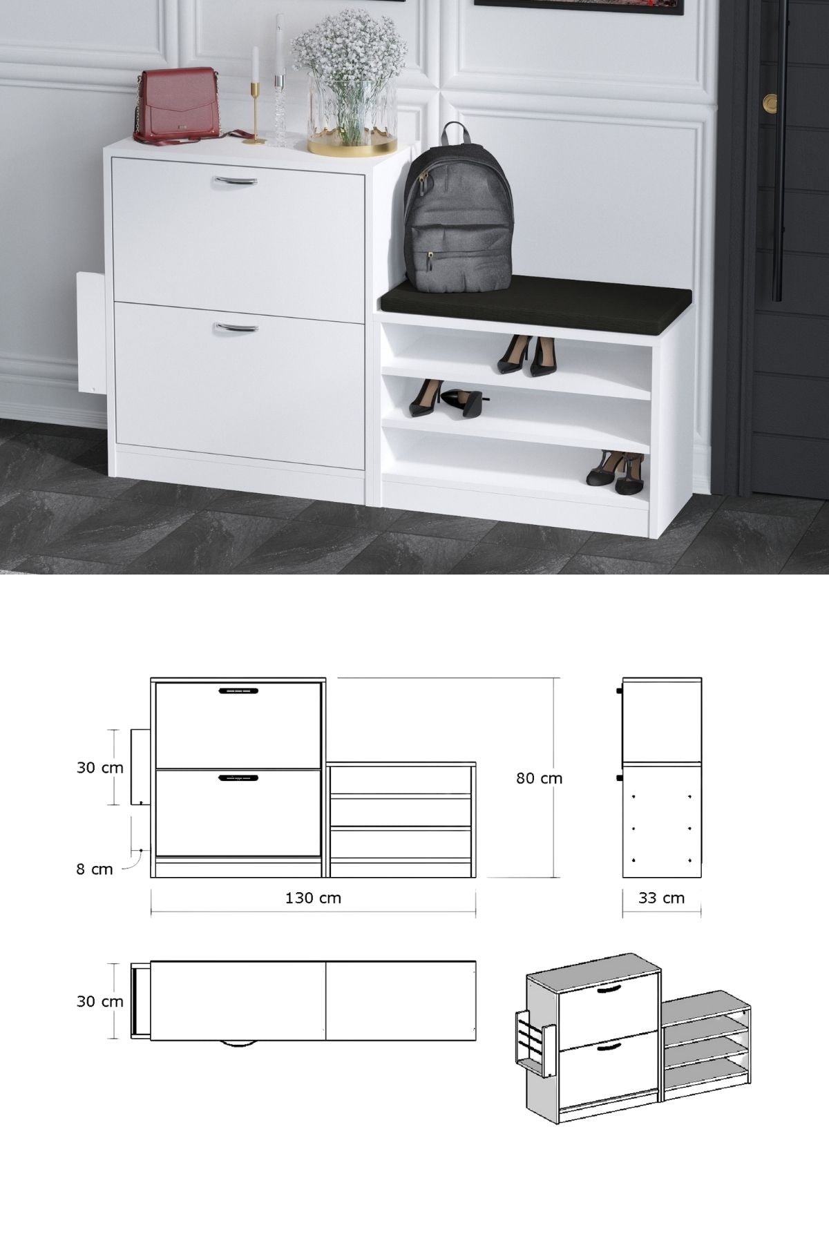 Decormet Trend Ayakkabı Dolabı Beyaz