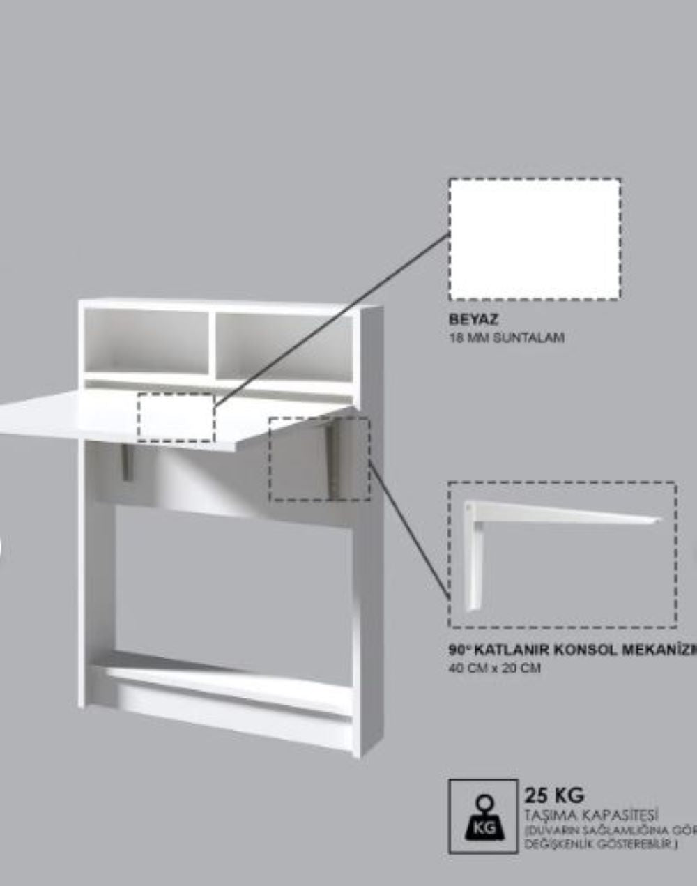 Decormet Bracked Çok Fonksiyonlu Masa Beyaz