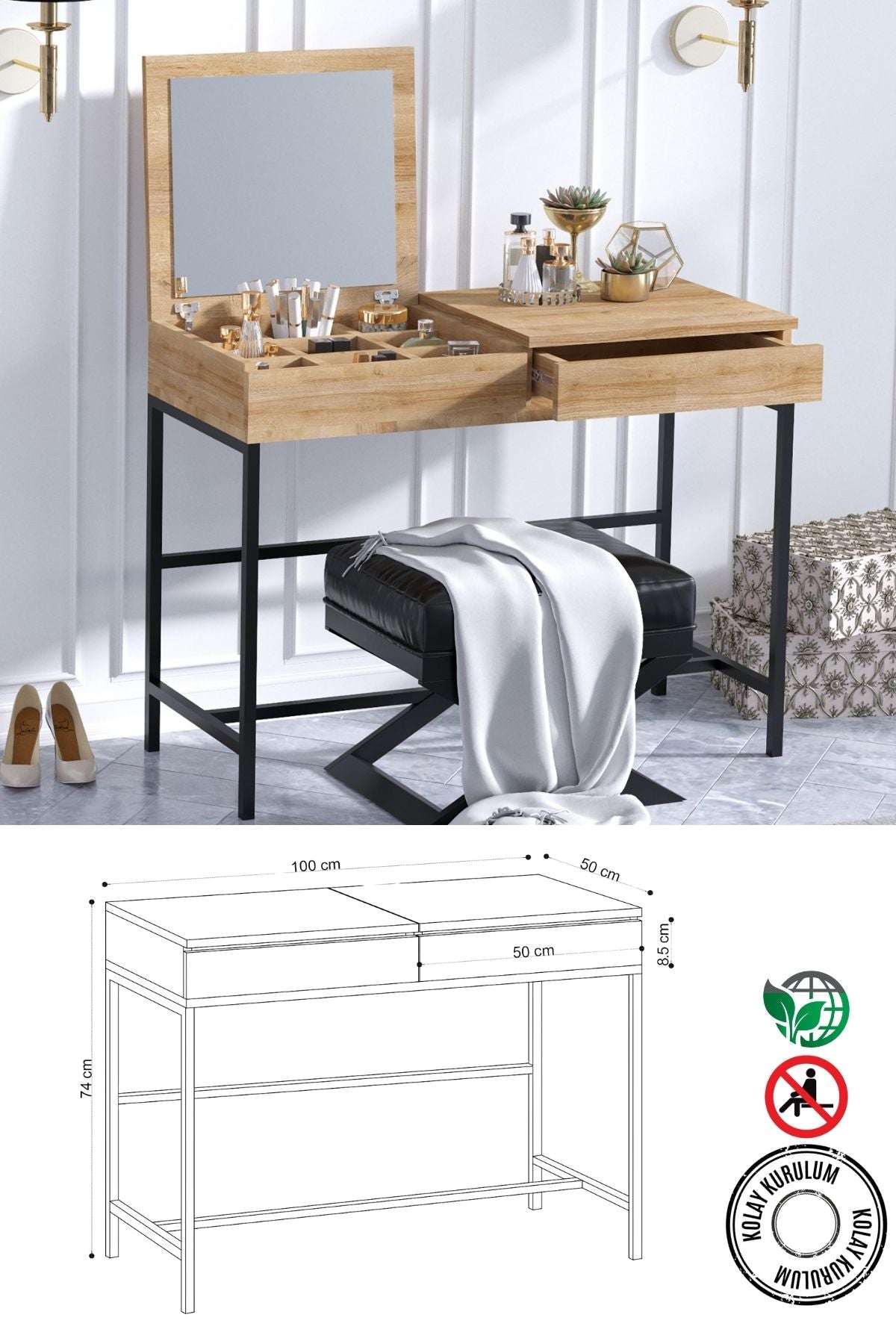 Decormet Linda Makyaj Masası Safir Meşe