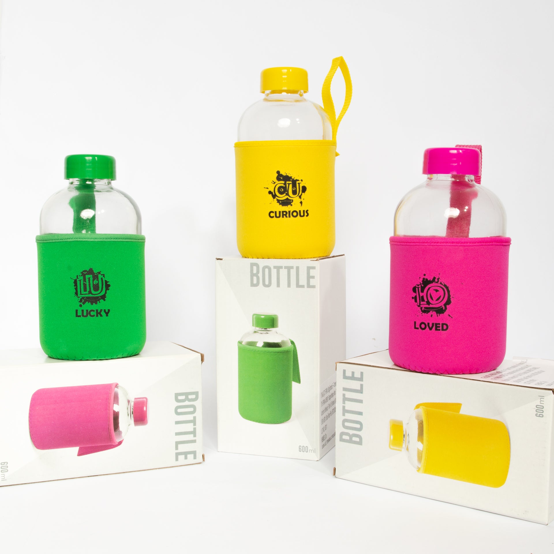 Biggdesign Moods Up Loved Neopren Kılıflı Cam Matara 600 Ml