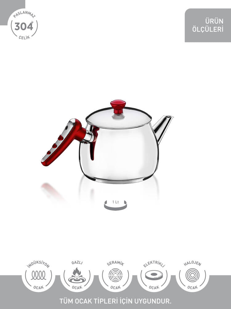 Hascevher Apple 1,0 Lt Mini Boy Çelik Kapaklı Demlik