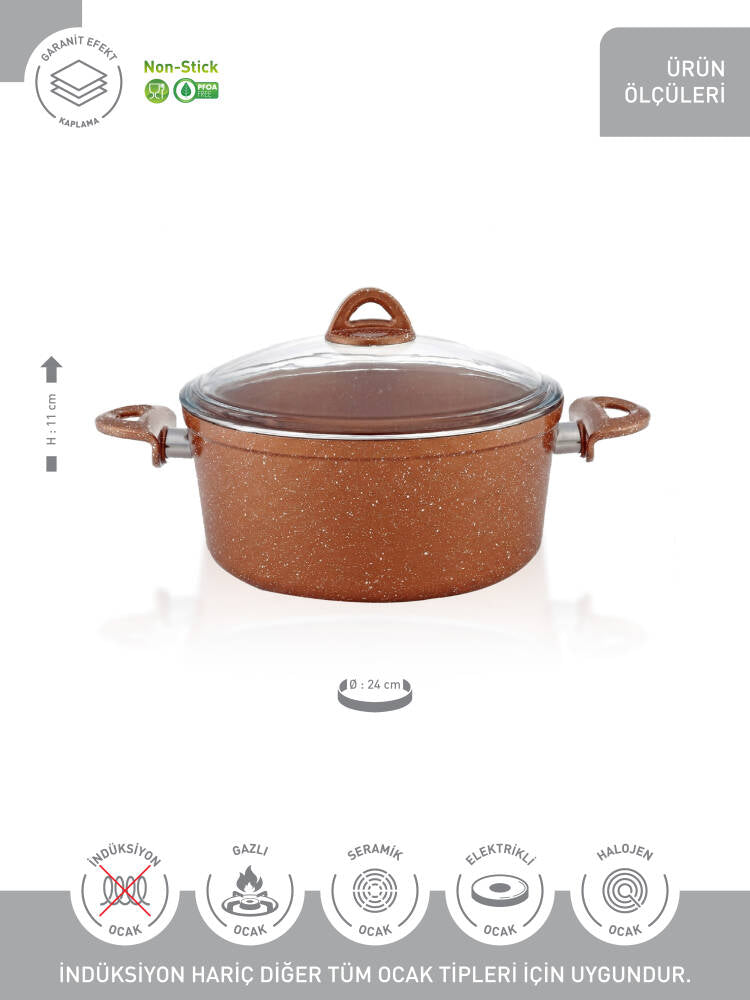 Hascevher Granit 24x11 cm Zambak Tencere Pyrex Cam Kapaklı
