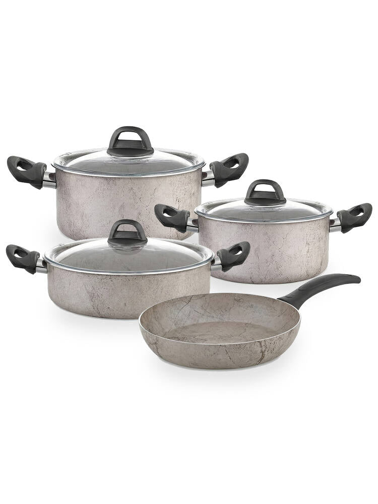 Hascevher Terra 7 Pcs Nonstick Set Cam Kapaklı(18/22Ten/26Kar/26Tv)	Renk: Krem Siyah