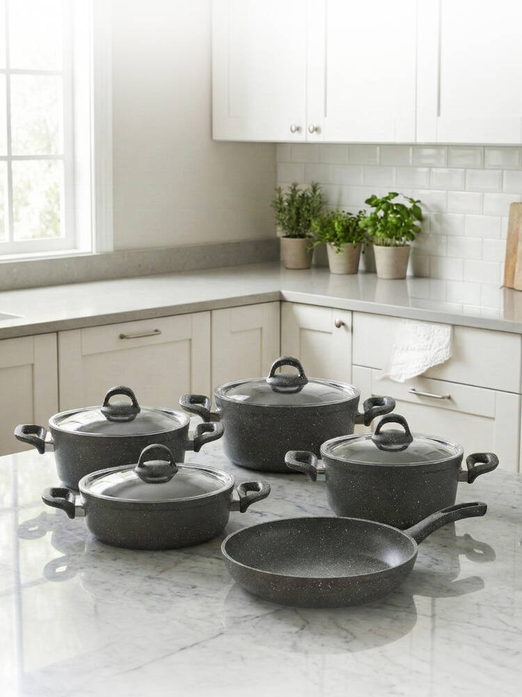 Hascevher Granit 9 Pcs Beren Set Cam Kapaklı 4mm (20/24/30Ten/28Kar/28Tv)	Renk: GRİ