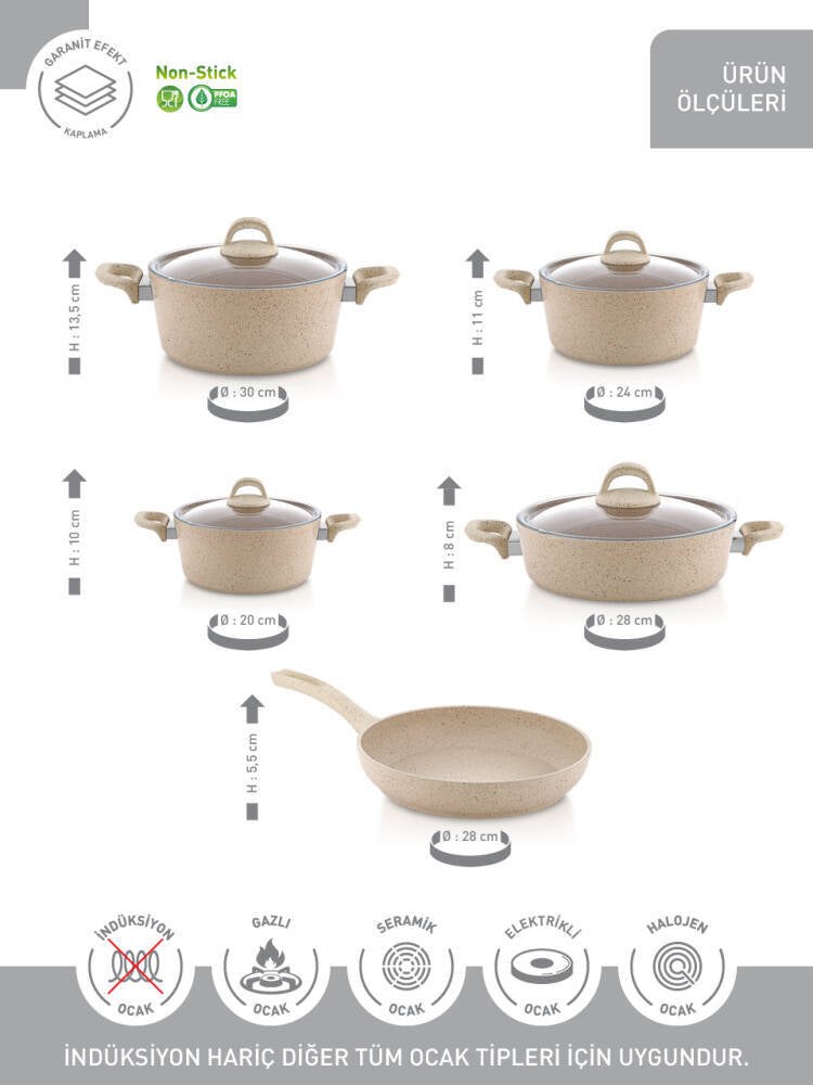 Hascevher Granit 9 Pcs Beren Set Cam Kapaklı - 20 - 24 - 30 Ten - 28 Kar - 28 Tav