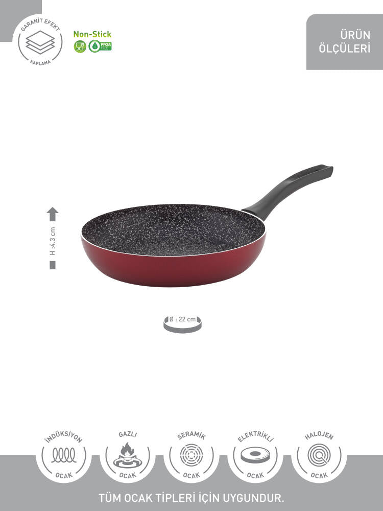 Hascevher Prime Granit 22x4,3 cm Tava Kapaksız İndüksiyonlu 2.2mm