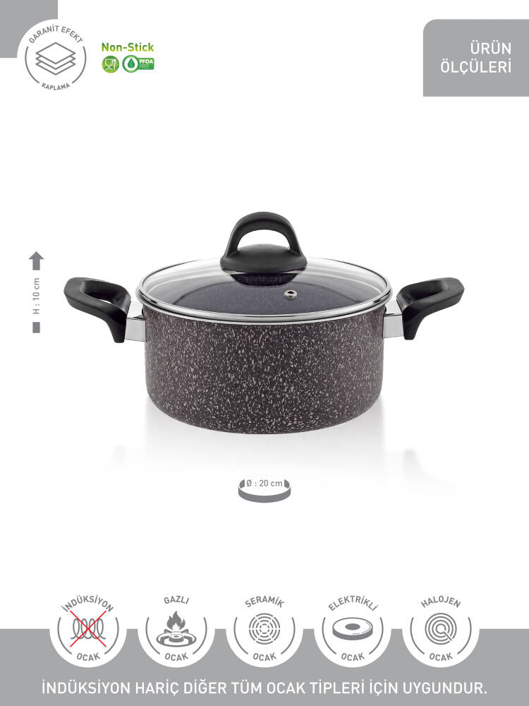 Hascevher Lavilla Prime Granit 20x10 cm Tencere Cam Kapaklı 2.2 mm