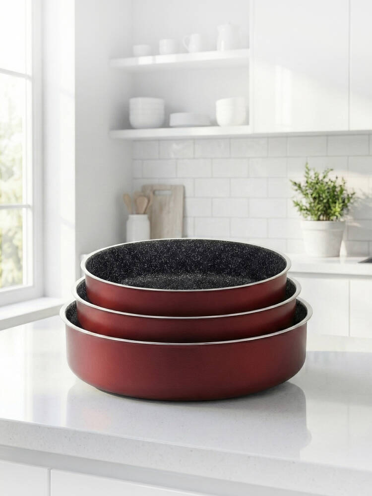 Hascevher Prime Granit 3 Pcs Yuvarlak Tepsi Seti İndüksiyonlu (32/34/36) 2.2 mm	Renk: KIRMIZI