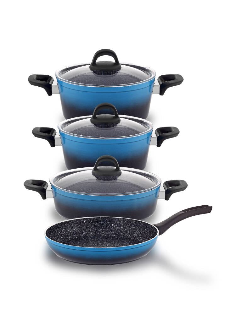 Hascevher Gloria 7 Pcs Silikon Tencere Seti 2.7mm (18/22Ten/26Kar/26Tv) Renk: SİYAH MAVİ