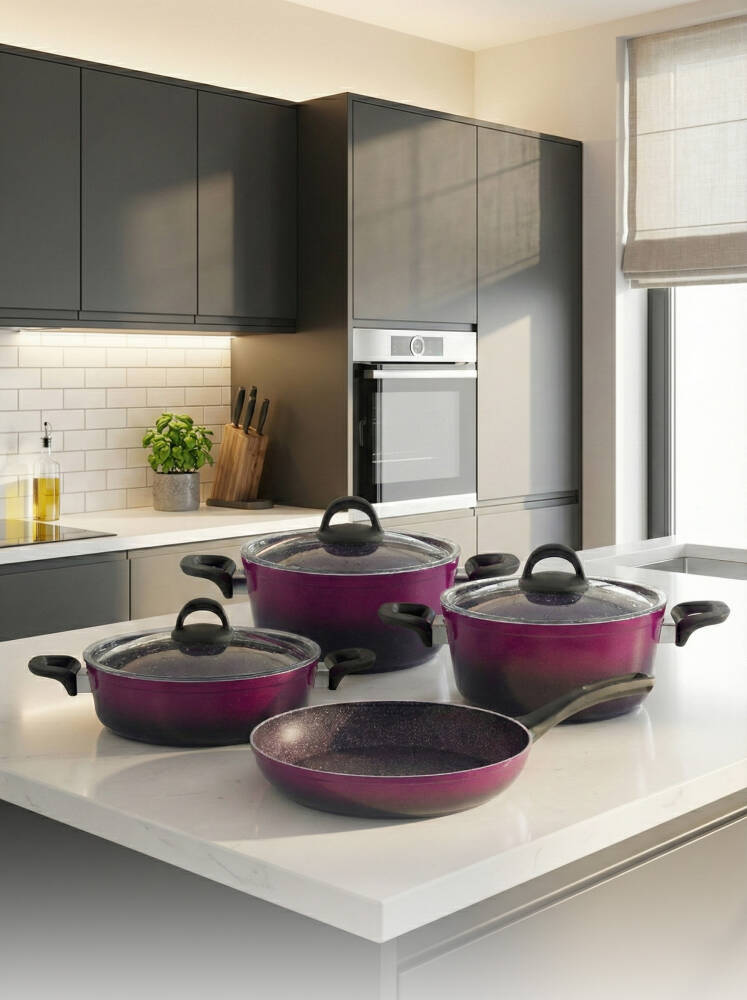 Hascevher Gloria 7 Pcs Silikon Tencere Seti 2.7mm (18/22Ten/26Kar/26Tv) 	Renk: SİYAH MAGENTA