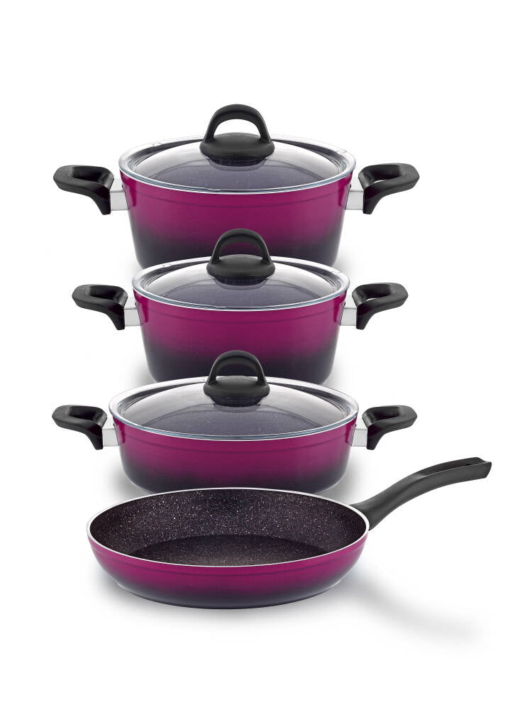 Hascevher Gloria 7 Pcs Silikon Tencere Seti 2.7mm (18/22Ten/26Kar/26Tv) 	Renk: SİYAH MAGENTA