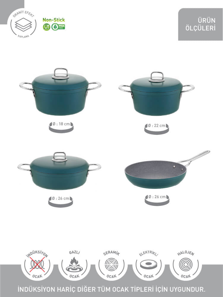 Hascevher Clarissa 7 Pcs Granit Elmas Tencere Seti (18/22Ten/26Kar/26Tv)	Renk: SU YEŞİLİ