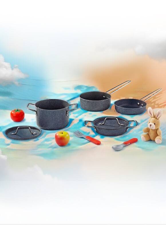 Hascevher Mini Chef Granit Oyuncak 6 PCS Tencere Seti (Granit Kaplamalı)