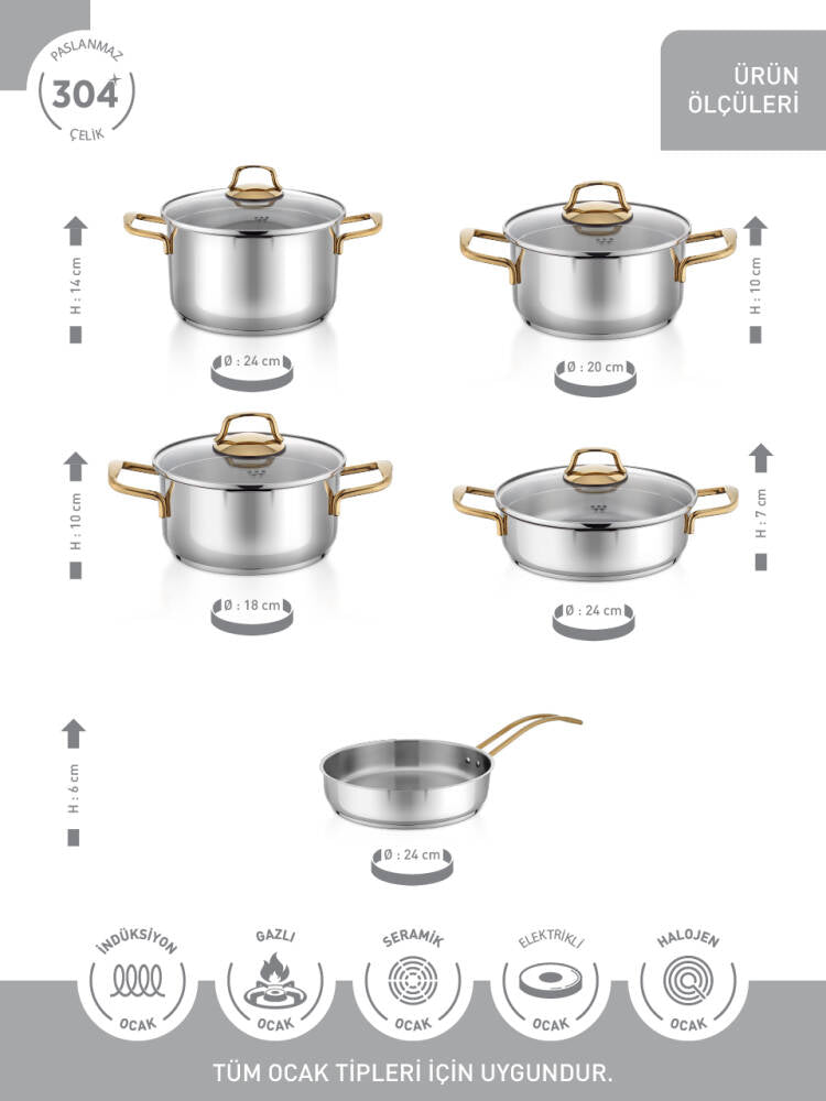Hascevher Monna 9 Pcs Tencere Set (18/20/24 Ten/24 Karn/24 Tava)