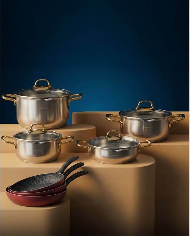 Hascevher Monna 8 Pcs Tencere Set İle Birlikte + Hascevher Prime Granit 3 Pcs Tava Seti Kapaksız Hediye