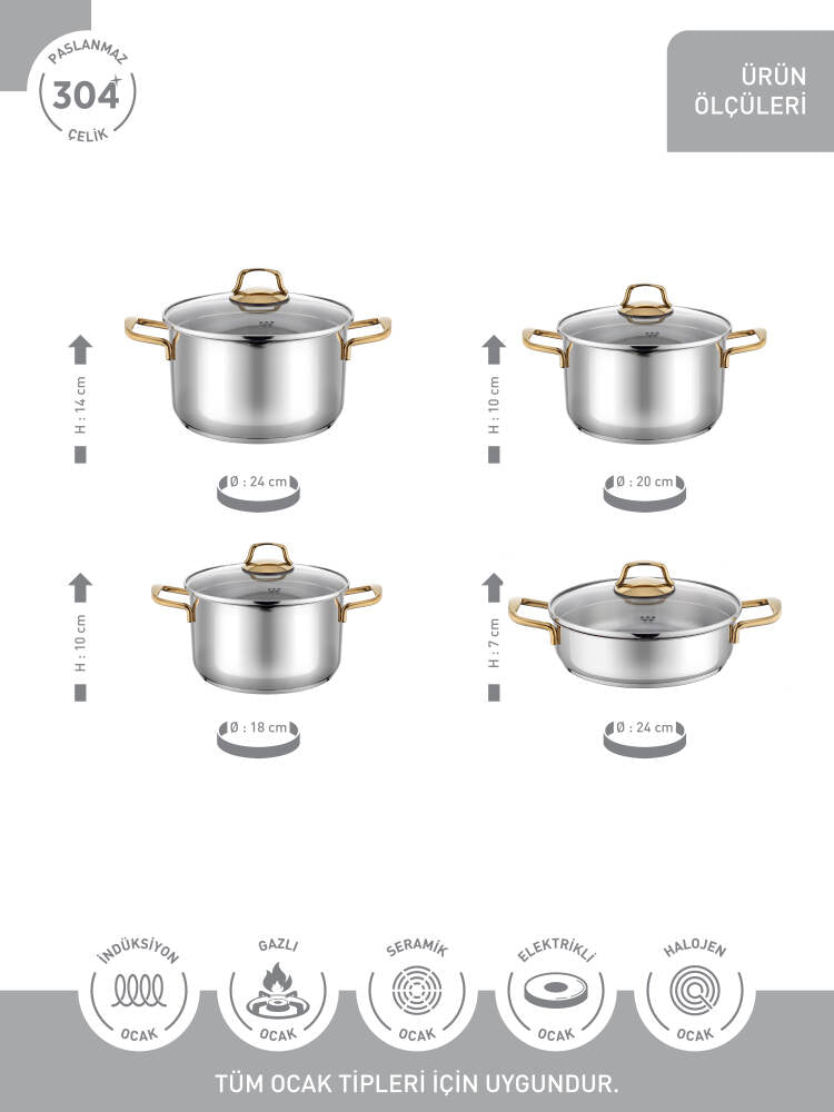 Hascevher Monna 8 Pcs Tencere Set İle Birlikte + Hascevher Prime Granit 3 Pcs Tava Seti Kapaksız Hediye